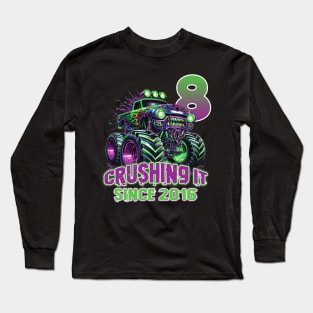 Monster Truck Birthday Tee 8th Birthday Boy Gift Awesome Since 2016 Tee Custom Monster Truck Tee Long Sleeve T-Shirt